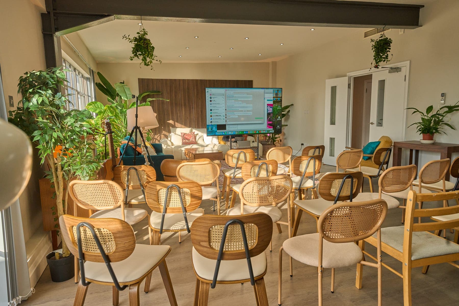 Daylight workspace set for a team offsite