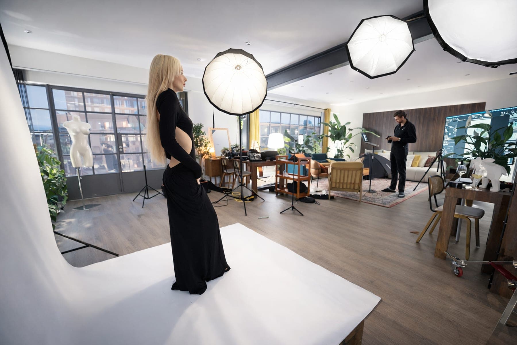 Photo shoot setup in the penthouse