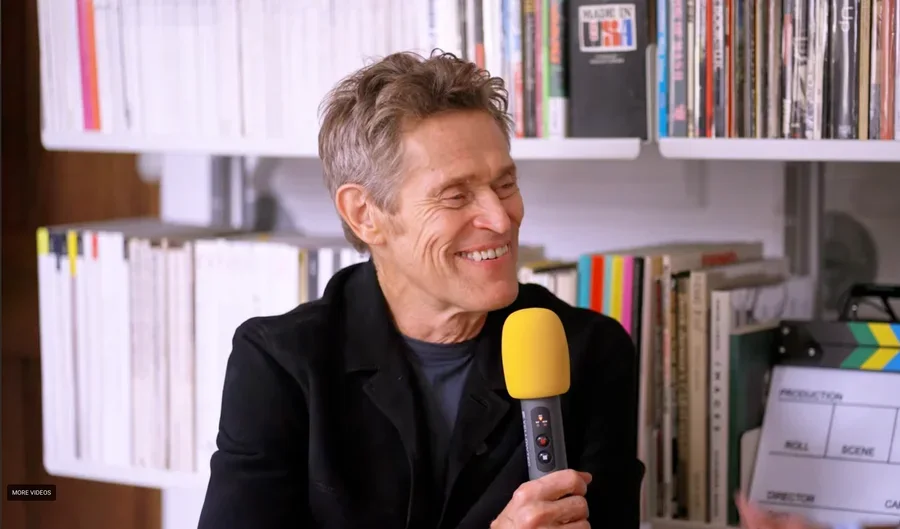 Willem Dafoe during a multi-camera podcast interview filmed in London for Are We On Air.