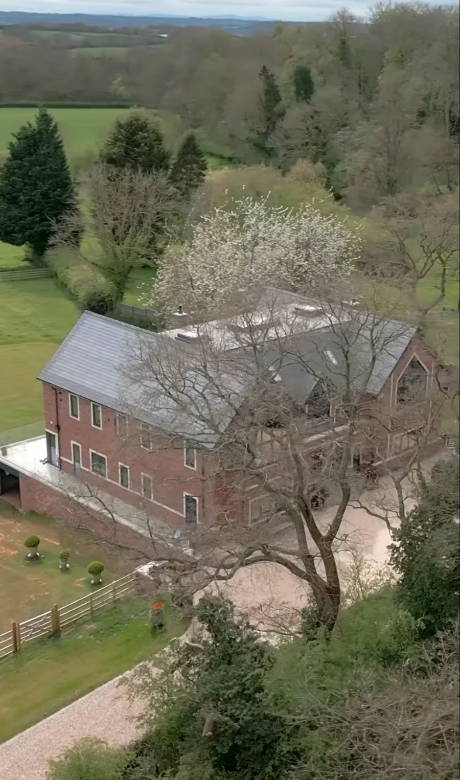 Aerial drone view and interior walkthrough of a luxury countryside home near Birmingham featuring Schmidt bespoke kitchen and interiors