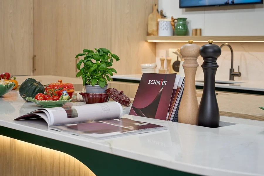 Schmidt exhibition stand at Decorex London displaying premium kitchen collections and bespoke interior design features