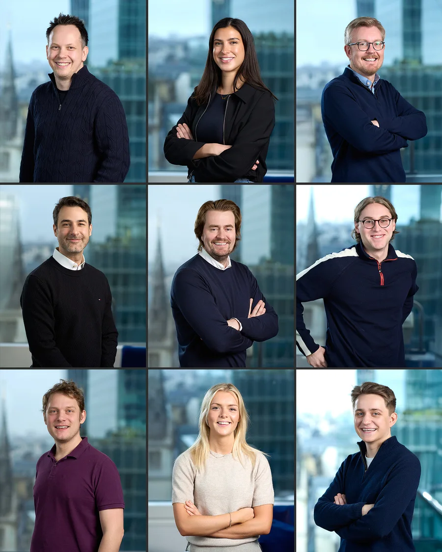 Environmental executive portrait of a Devyce team member photographed against the London skyline.